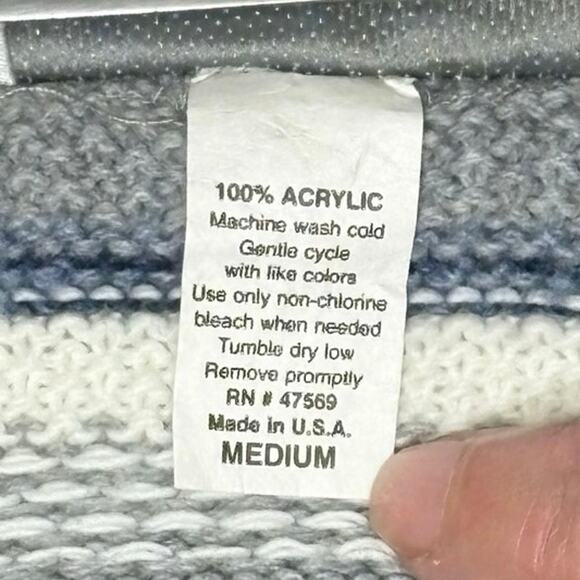 VTG Dressbarn Fair Isle Full Zip Hoodie Sweater Women's M Blue Gray White - Picture 7 of 12